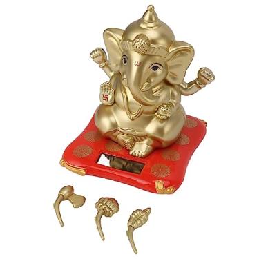 Imagem de Estátuas de Elefante Ganesha Movidas a Energia Solar Presentes Ideais para Amantes de Ioga Cultura Indiana (Ouro)