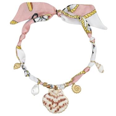 Imagem de DoDoBeads Colar de cachecol com pingente, vermelho/laranja/branco/rosa/azul, colar de seda com pingentes dourados de aço inoxidável, não desbota, vem com caixa de presente, Aço inoxidável, Sem Pedra