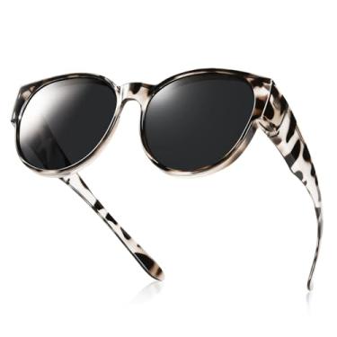 Imagem de Br'Guras Óculos de sol femininos com ajuste polarizado, proteção UV, óculos escuros modernos para dirigir (029 cinza leopardo, preto)