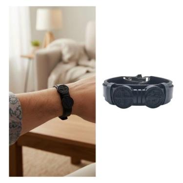 Imagem de Pulseira Duas 2 Medalhas São Bento Prata Couro Preto - FORNECEDOR 6