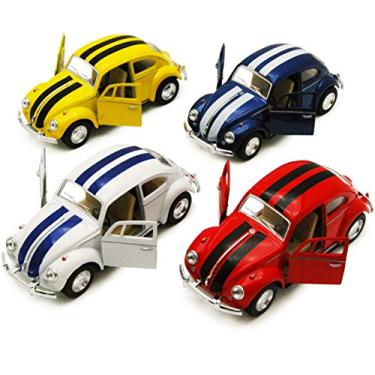 Imagem de KiNSMART - 1967 Volkswagen Classic Beetle 5 Inch 1:32 Scale Die Cast Metal Model Toy Set Of 4 w/ Racing Strips