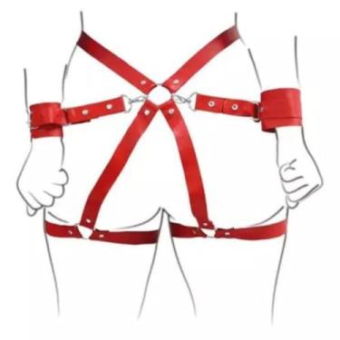 Imagem de Harness Para Cintura Em X Com Par De Algemas Brasil Fetiche Acessório BDSM Sensual HCPA117 (VERMELHO)