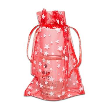 Imagem de TheDisplayGuys Pacote com 100 sacos de presente de organza transparente 4x6 com cordão (médio) - Estrelas metálicas (vermelho/branco) - para lembrancinhas de festa de casamento, joias, doces, bolsa de malha
