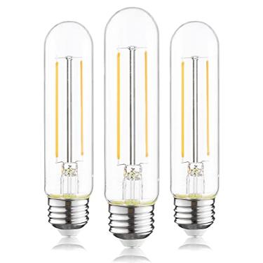 Imagem de TORCHSTAR Lâmpadas LED T10 reguláveis, lâmpadas tubulares vintage Edison, listadas na UL, lâmpada de banqueiro E26, lâmpada de filamento 4W T10 para lustres, vidro transparente, 40W Eqv. 450lm, branco