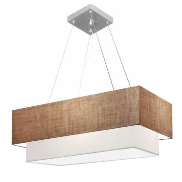 Imagem de Lustre Pendente Retangular Vivare Md-4138 Cúpula Em Tecido 70x30cm X 60x25cm - Bivolt Palha-branco 127/220v