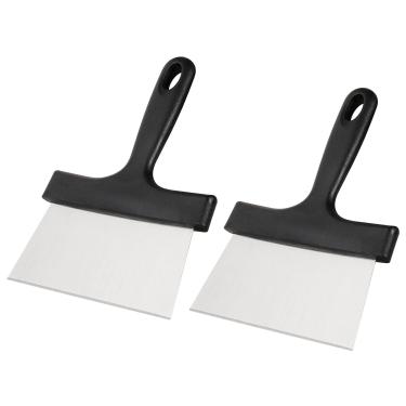 Imagem de SHANGPEIXUAN Raspador de grelha, pacote com 2, raspador de chapa de aço inoxidável com cabo de plástico de 12,7 cm, ferramenta de raspador de alimentos versátil para churrasqueira Teppanyaki de topo
