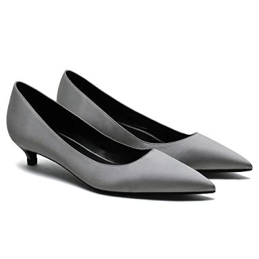 Imagem de MOOMMO Sapatos femininos de salto baixo com bico fino de cetim sem cadarço, salto baixo, 2,5 cm, confortável, clássico, diário, escritório, noite, festa, casamento, 4-13 M EUA, Prata acetinada., 7
