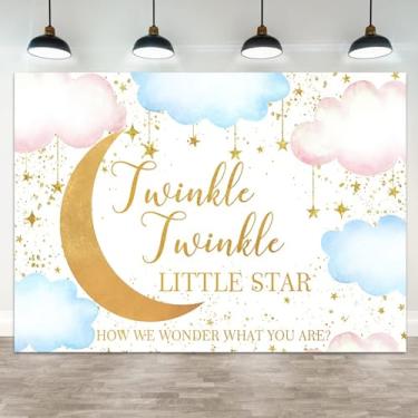 Imagem de ASDCXZ 3 x 2 m fundo revelador de gênero cintilante pequena estrela fotografia fundo azul rosa nuvem chá de bebê decoração lua glitter dourado estrela ponto recém-nascido festa foto cabine adereço