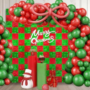 Imagem de 36 peças de fundo de parede brilhante vermelho e verde, painel de fundo quadrado de lantejoulas, fundo de parede com glitter para aniversários, casamentos, Natal, noivados, decoração de festa de Natal