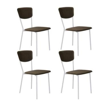 Imagem de Conjunto 4 Cadeiras de Jantar Vintage Retrô Veludo Est.Branca - Metali