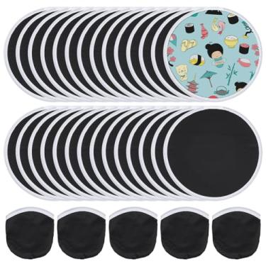 Imagem de BENECREAT 30 peças de ventilador de disco voador dobrável preto de 25 cm com bolsa, ventiladores de sublimação de nylon, ventilador dobrável de borda branca para festas na praia, piqueniques e