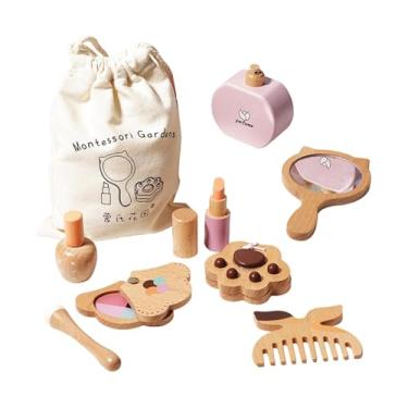 Imagem de YIJU Kit de maquiagem infantil Finque tocar brinquedo de maquiagem, penteadeira criativa de madeira Playset Little Princess Gift Set,