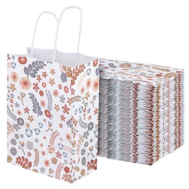 Imagem de SEHOI 100 peças de sacos de lembrancinhas de festa de flores silvestres com alças, sacos de presente de papel de 21 x 15 x 8 cm para convidados de casamento, festa de aniversário de formatura