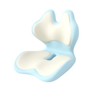 Imagem de harayaa Almofada de apoio para cadeira de escritório, encosto ergonômico e respirável, almofada para assento e costas para ficar sentado por muito tempo em, Azul Bege