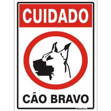 Imagem de Placa de Poliestireno Auto-Adesiva 20x30cm Cuidado Cão Bravo - 250 AH - SINALIZE