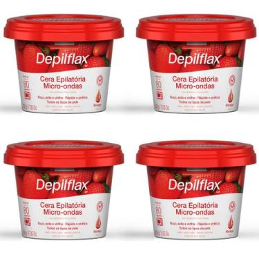 Imagem de Kit 4 Cera Depilatória Micro-Ondas Depilflax Morango 200g