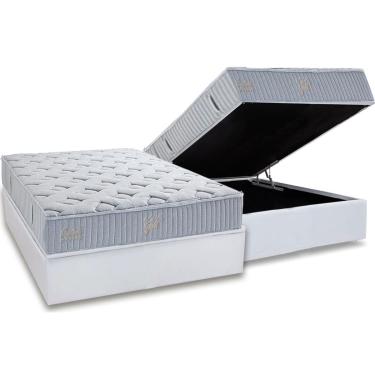 Imagem de Cama Box Baú Casal: Colchão Molas Ensacadas Herval Premium + Base CRC Linhão White (138x188)