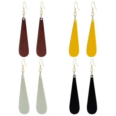 Imagem de QUSIJIA 4 pares de brincos geométricos geométricos de madeira vintage africana em gota étnica para mulheres, trumpet, Acrílico, Sem pedra preciosa