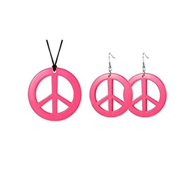 Imagem de Caiyao Conjunto de joias de colar e brincos com pingente de sinal de paz - Pingente hippie com símbolo da paz do amor para mulheres - multicolorido, Acrílico, Sem Pedra Preciosa