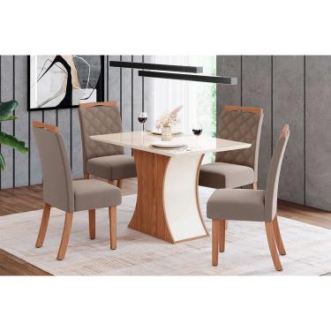 Imagem de Mesa Sala Luiza Canto Reto 120+4 Cadeiras Bella Nature/Amêndoa-Henn