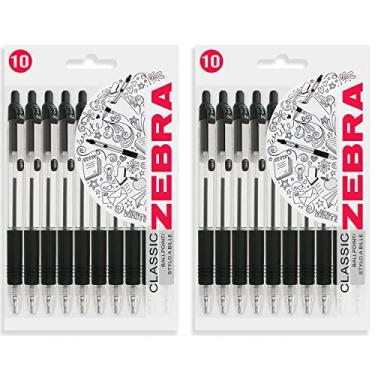 Imagem de Caneta esferográfica retrátil Zebra Z-Grip – Pacote econômico com 20 (preto)