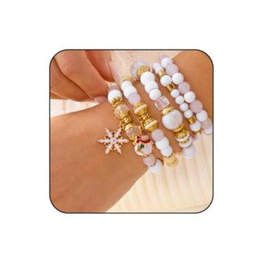 Imagem de WCRAZYE Pulseiras de Natal para mulheres, vermelho, verde, floco de neve, Papai Noel, árvore de Natal, pulseiras festivas com contas, pulseiras empilháveis elásticas da amizade, One Size, Miçangas