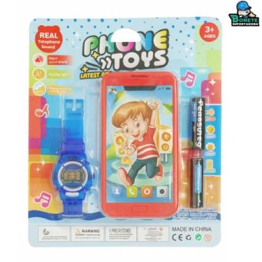 Imagem de Brinquedo Celular e Relógio Infantil com Som Real e Luz - Toy King, Az