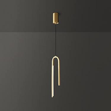 Imagem de Lustre de cabeceira de linha minimalista, iluminação LED tri-tom, luz suspensa de latão de luxo moderno, decoração de quarto, lustre suspenso, luminárias suspensas ajustáveis, decoração mode