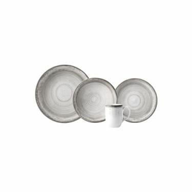 Imagem de Serviço de 16 peças com Bowl Multiuso e Caneca em Porcelana, Modelo Redondo Oca, Decoração Esfera Cinza, Porcelana Schmidt