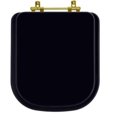 Imagem de Tampa de Vaso Poliéster Piano Preto para bacia Deca com Ferragem Doura