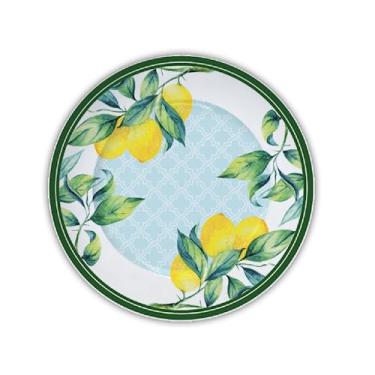 Imagem de Germer, Prato de sobremesa em porcelana, modelo Versa, Malta, Ø 21,5 cm,Branco com detalhes em azul e amarelo