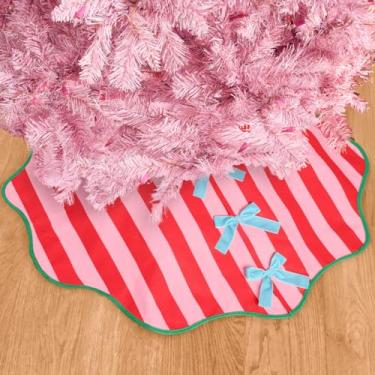 Imagem de xo, Fetti Saia para árvore de Natal de bengala doce | 91,4 cm | Decorações de laço de Natal, acessório de festa de feliz Natal, cobertor de colar de árvore, listras vermelhas e rosa, rosa