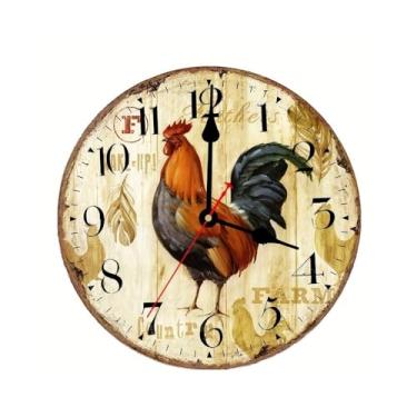 Imagem de Relógio de parede rústico estilo casa de fazenda relógio de parede de madeira - operado por bateria, relógio decorativo de placa de madeira espessa para decoração de casa de jantar