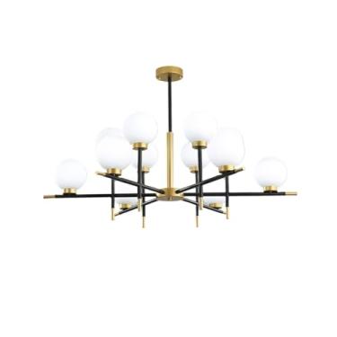 Imagem de Lustre de vidro globo de meados do século, lustre nórdico de vidro branco leitoso, luminária pendente criativa para cozinha, ilha, restaurante, sala de jantar, sala de estar, quarto (tamanho