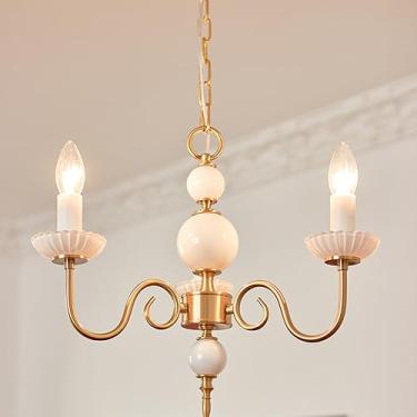 Imagem de Lustre branco de 5 luzes, estilo francês, antigo, de latão, para hall de entrada, vintage, dourado, nórdico, moderno, pendente, para quarto, mesa de jantar, cozinha, sala de estar, banheiro