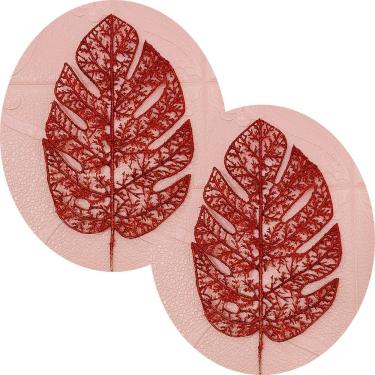 Imagem de Folhas Flores Enfeite Natal Gliter Vermelho 35cm Kit 12pçs