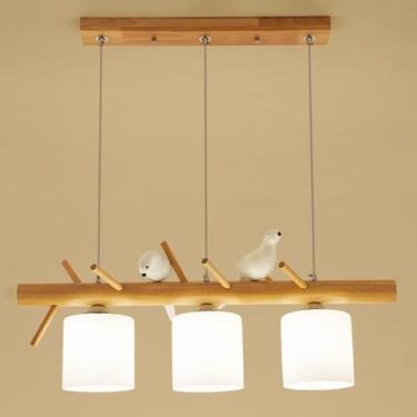Imagem de Lustre de vidro, luminária pendente de madeira para sala de jantar, iluminação nórdica moderna, luminária suspensa com abajur de vidro para ilha de cozinha, sala de estar, quarto, cabeceira,