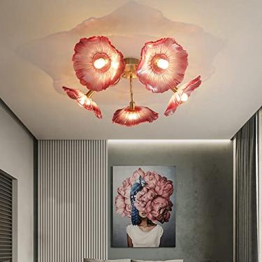 Imagem de Lustre moderno de vidro Lotus com acabamento em latão dourado Luminária de teto de 5 luzes para sala de estar, cozinha, quarto, corredor, varanda, iluminação com eficiência energética A++