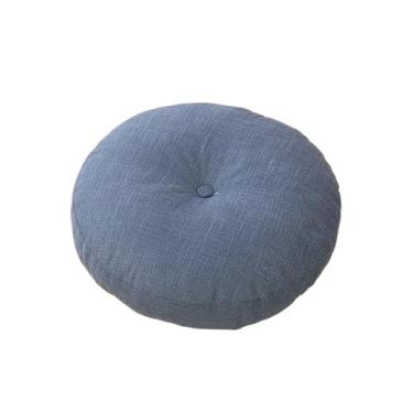 Imagem de pufe Almofada de tecido redondo futon linho espessado almofada chão japonesa(Blue,60x60x15cm)