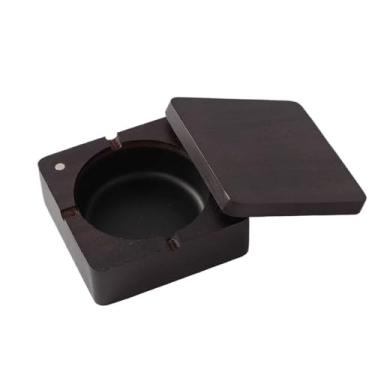 Imagem de hezhuhe2258 Bandeja de cinzeiro quadrada com tampa cinzeiro de sucção magnética de aço inoxidável de madeira, para escritório em casa, restaurante, jardins, etc. (preto)