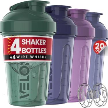 Imagem de VELOMIX - Pacote com 4 - Frascos coqueteleiros de proteína de 590 ml para misturas de proteína, copos coqueteleiros para shakes de proteína, pacote pequeno de garrafa coqueteleira, shakers para shakes