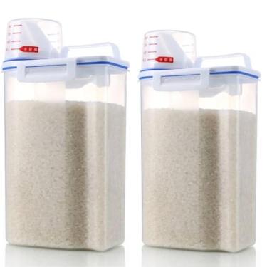 Imagem de Kit 2 Potes Herméticos 2L Cozinha e Lavanderia com Bico Dosador e Copo Medidor – Tampa com Vedação de Silicone – Plástico Transparente Resistente para Sabão em Pó, Amaciante, Cereais e Mantimentos