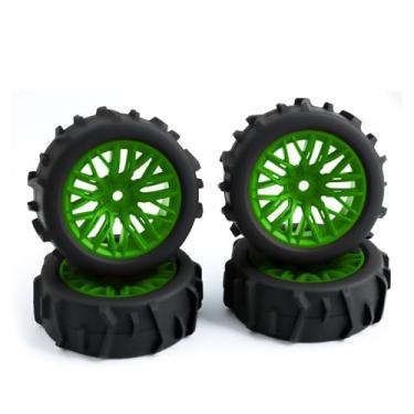 Imagem de BENMAZ Conjunto de roda e pneu RC de 4 peças para atualizações 1/18 ARRMA Typhon Grom (verde)