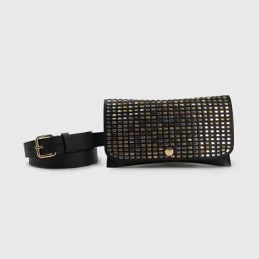 Imagem de Fanny Pack Banano GLAM em material vegano preto com tachas - Lightbek 