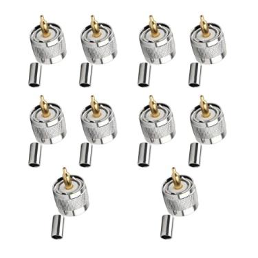 Imagem de Conector de cabo coaxial RF 10 peças, crimpagem de plugue UHF macho PL259 para cabo RG58 RG142 LMR195 RG400