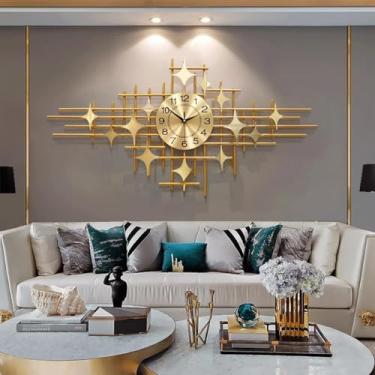 Imagem de WYUYIWH Relógio de parede, arte moderna, relógio de parede grande, dourado, relógio de quartzo com estrela dourada criativa com movimento silencioso, relógio de parede para sala de estar, quarto