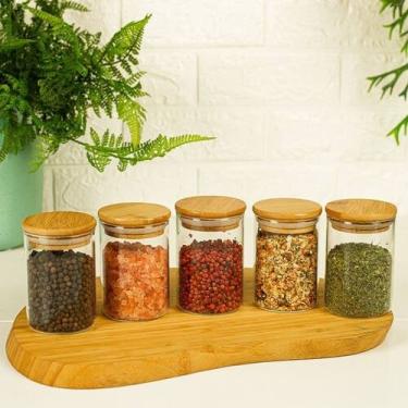 Imagem de Jogo de 5 potes herméticos de vidro tampa de bambu 200 ml - UDCHARMOSA