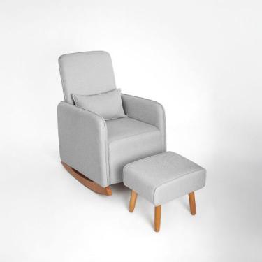 Imagem de Poltrona de Amamentação HELENA Balanço com Almofada + Puff Linho Cinza