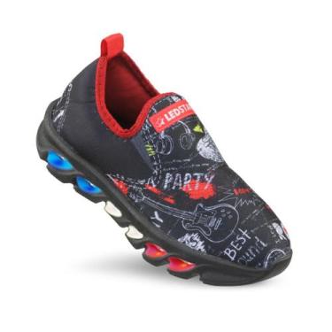 Imagem de Tenis de led infantil meninos Ledstar calce facil luzinhas Rock, Preto