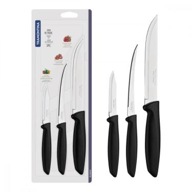 Imagem de Jogo de Facas Tramontina Plenus com Laminas em Aço Inox e Cabos de Polipropileno Preto 3 Peças